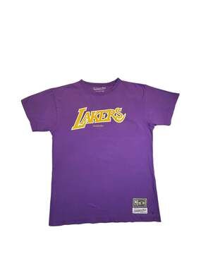 Mitchell & Ness Los Angeles Lakers Hardwood Classics Purple Logo T-Shirt - Size